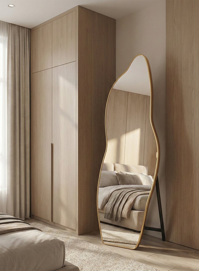 تايمي مرآة كبيرة جدا بتصميم انيق وزجاج مقاوم للكسر 185x80سم - مرآة كاملة الطول باطار معدني ذهبي واستاند خلفي - تصميمها الرائع يناسب غرفة المعيشة وغرف اللبس وغرف النوم - Image 3